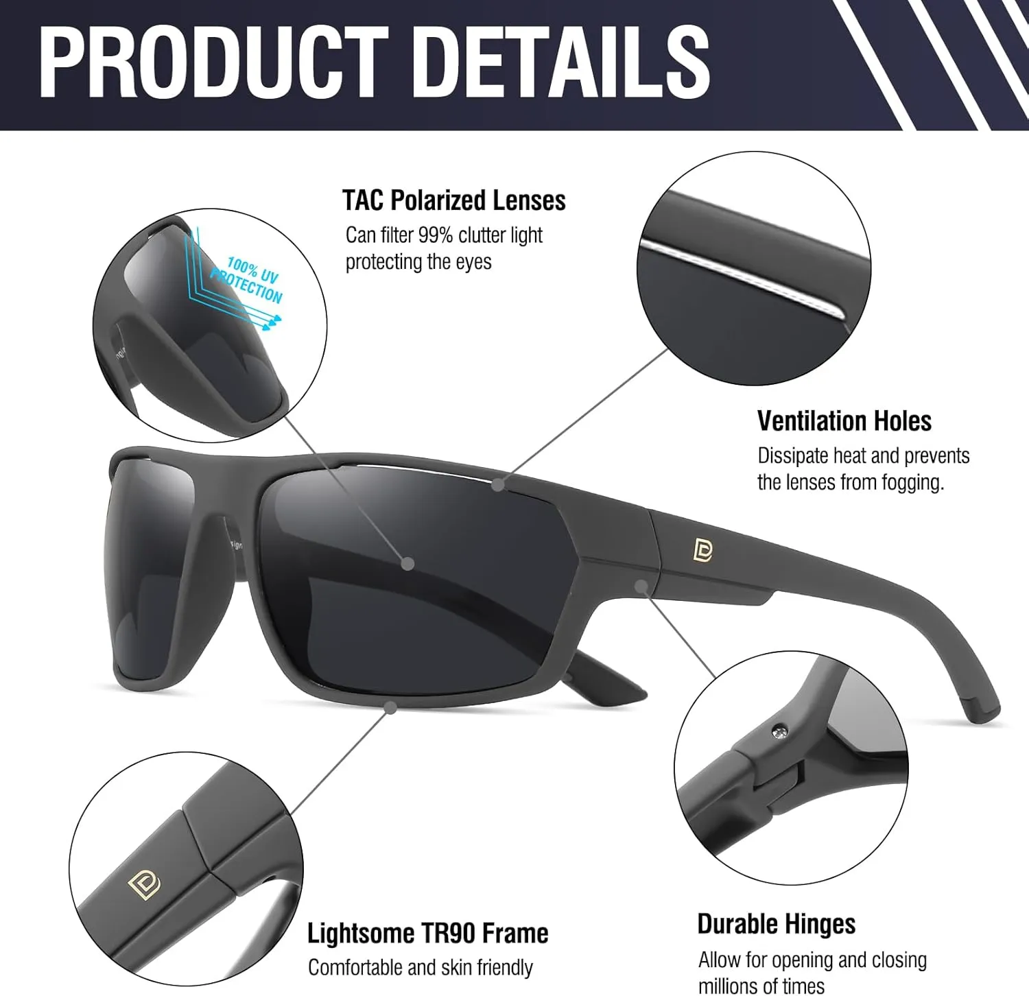 DUCO Polarized Sports Sunglasses for Men Women Wrap Around Lightweight Sun Glasses for Driving Fishing Cycling DC6300