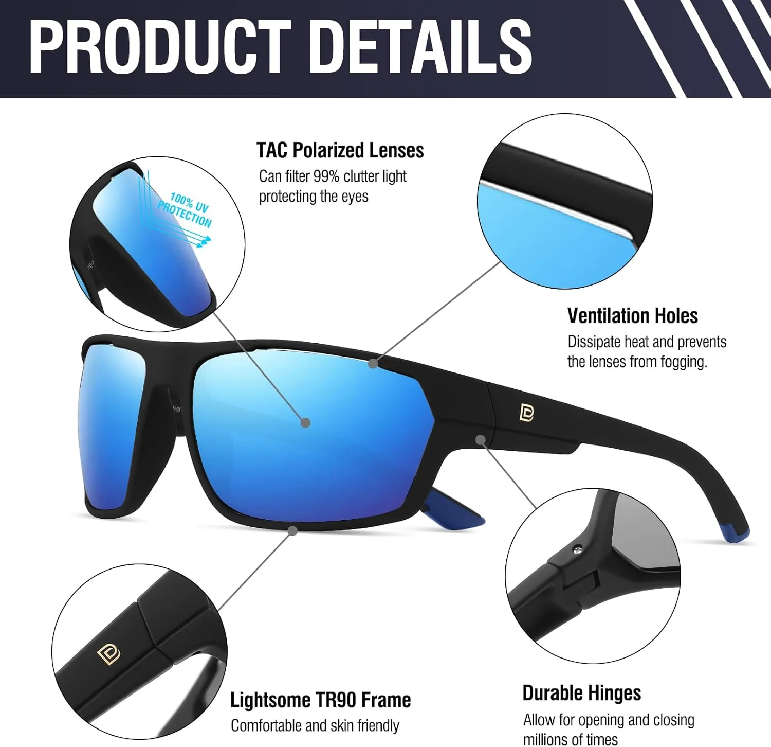 DUCO Polarized Sports Sunglasses for Men Women Wrap Around Lightweight Sun Glasses for Driving Fishing Cycling DC6300
