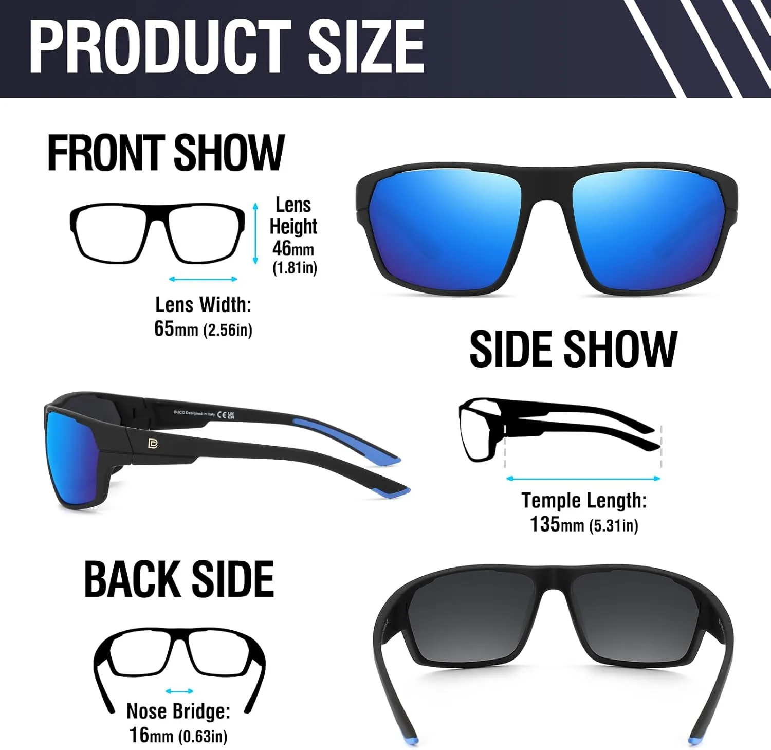 DUCO Polarized Sports Sunglasses for Men Women Wrap Around Lightweight Sun Glasses for Driving Fishing Cycling DC6300