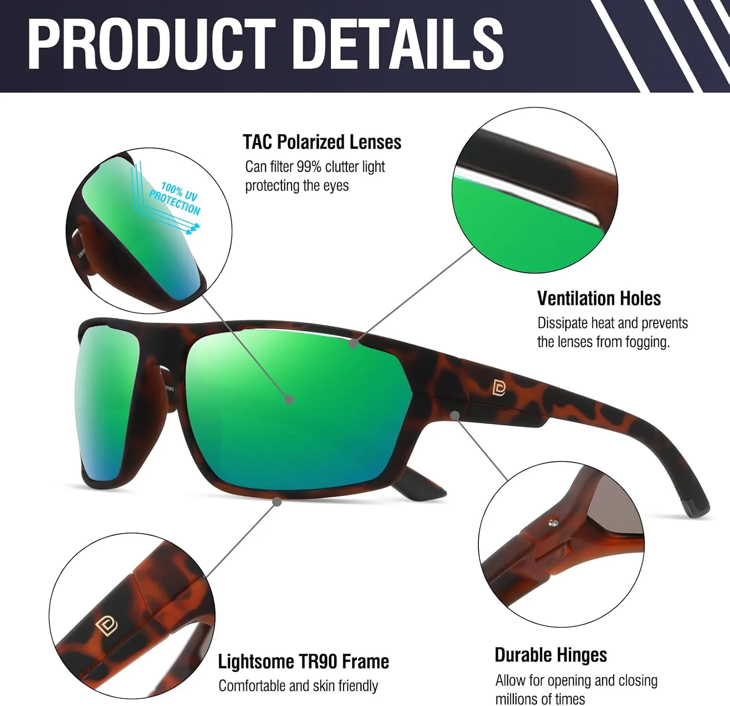 DUCO Polarized Sports Sunglasses for Men Women Wrap Around Lightweight Sun Glasses for Driving Fishing Cycling DC6300