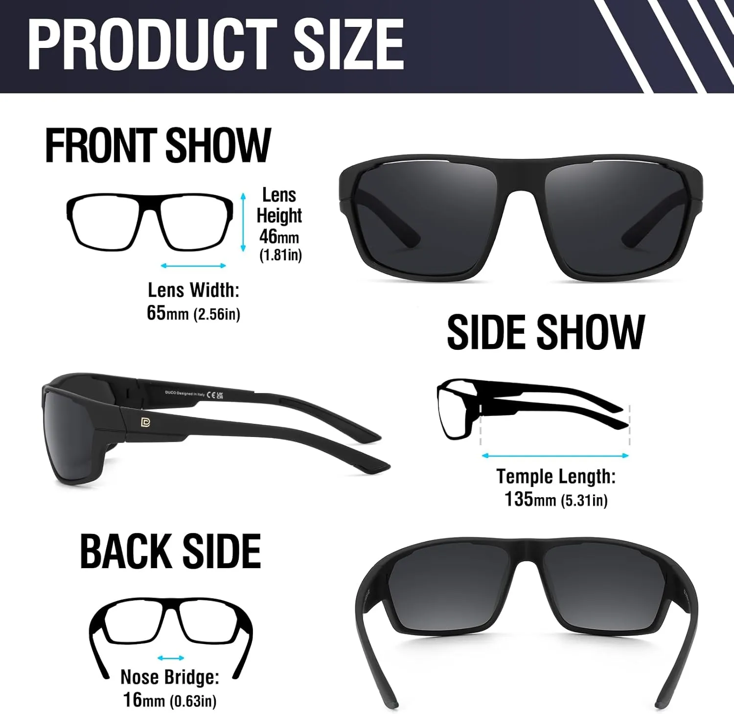 DUCO Polarized Sports Sunglasses for Men Women Wrap Around Lightweight Sun Glasses for Driving Fishing Cycling DC6300