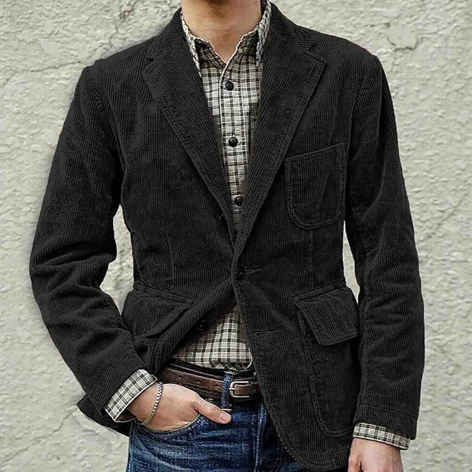 DuDubaby Men's Spring Thin Casual Fashion Loose Single Lapel Breasted Jacket