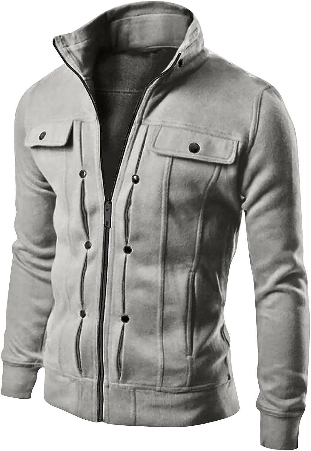 DuDubaby Mens Windbreaker Jackets Lightweight Men's Ski Jacket Fashion Casual Loose Stand Collar Button Decorated Sweatshirt