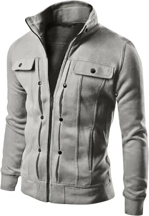 DuDubaby Mens Windbreaker Jackets Lightweight Men's Ski Jacket Fashion Casual Loose Stand Collar Button Decorated Sweatshirt