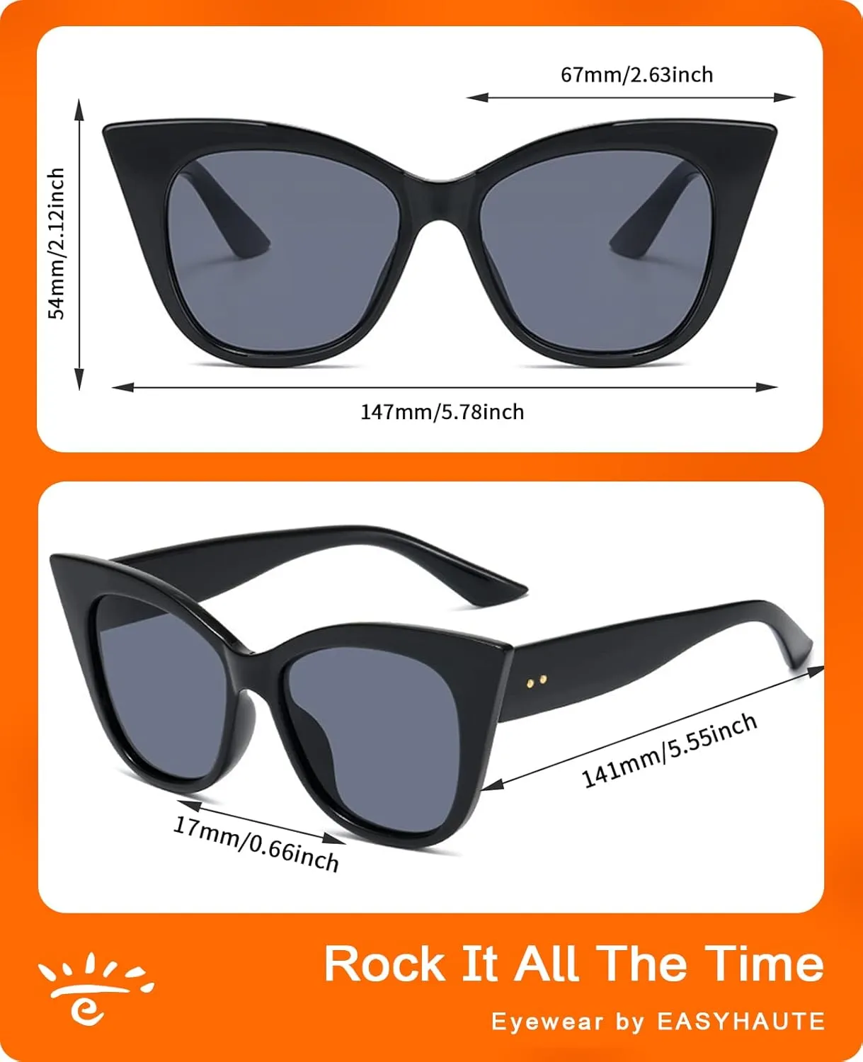 EASYHAUTE Cat Eye Sunglasses for Women Retro Cateye Frame - Vintage 90s UV400 Protection Sunnies, Chic Shades for Small Face