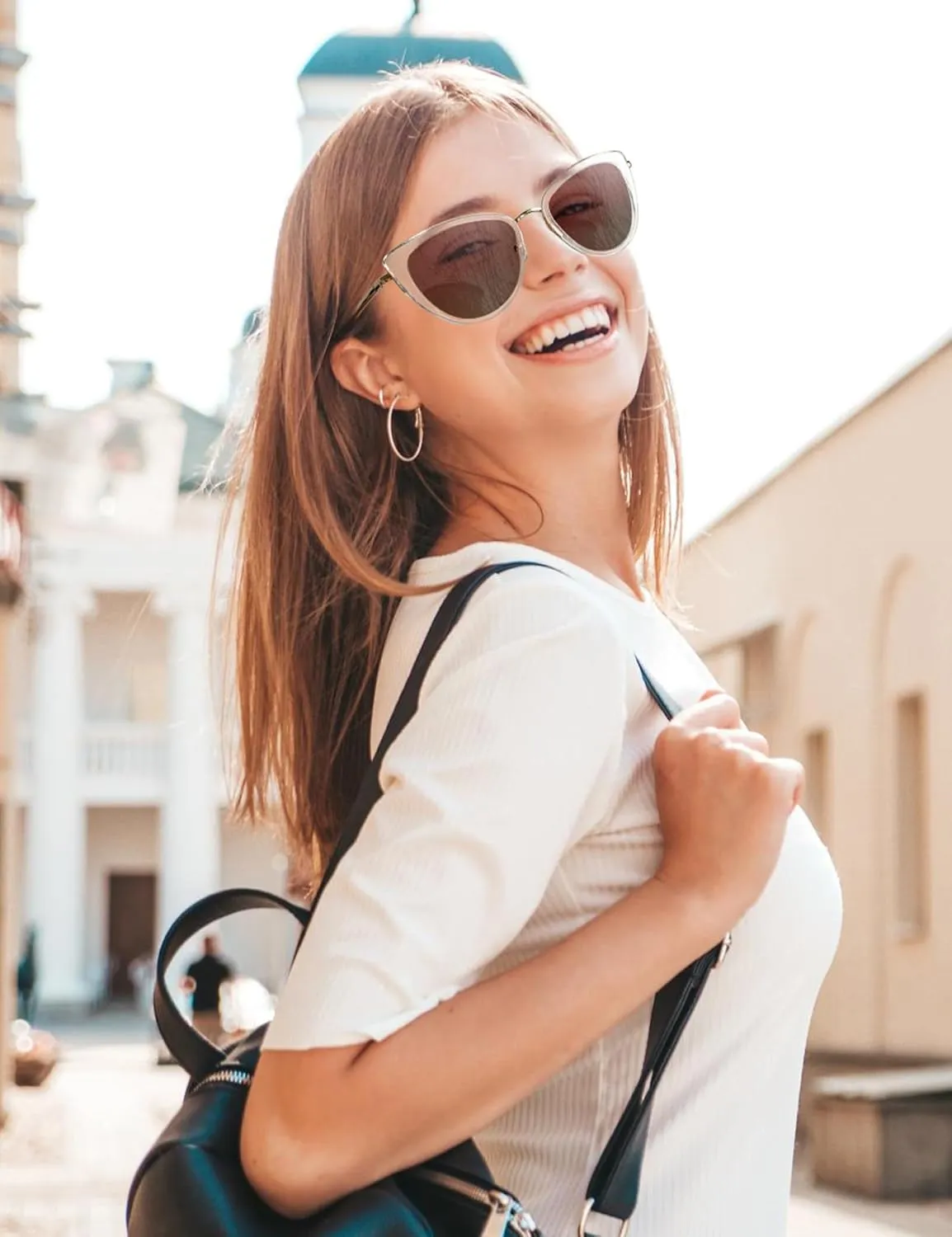 FAA'N Retro Big Frame Cat Eye Polarized Sunglasses Women with Spring Hinge