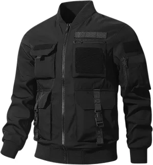 Finelylove Mens Military Tactical Jacket Lightweight Cargo Bomber Jacket Waterproof Spring Fall Windbreaker with Pockets