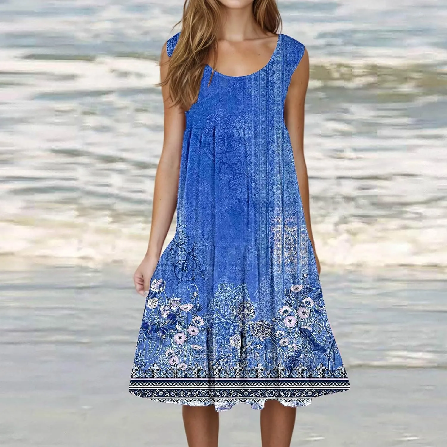 Floral Dress Long Dress with Pockets Short Sleeve Dresses Flowy Beach Swing 2025 Boho Floral Print Beach Cover