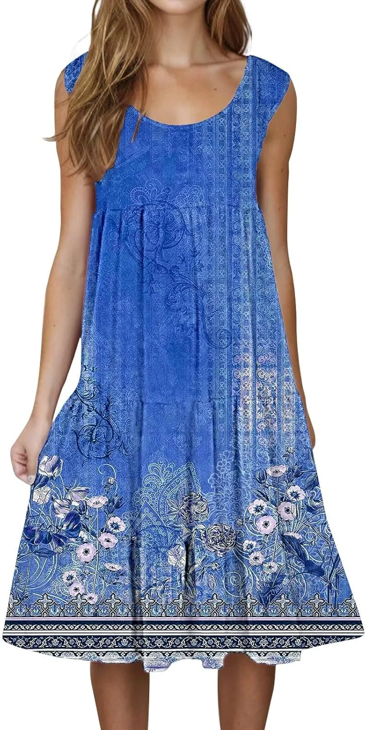 Floral Dress Long Dress with Pockets Short Sleeve Dresses Flowy Beach Swing 2025 Boho Floral Print Beach Cover