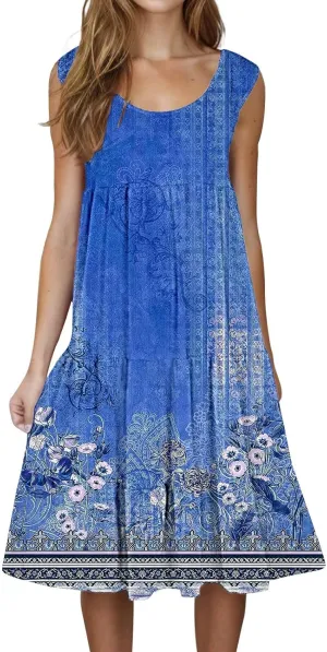 Floral Dress Long Dress with Pockets Short Sleeve Dresses Flowy Beach Swing 2025 Boho Floral Print Beach Cover