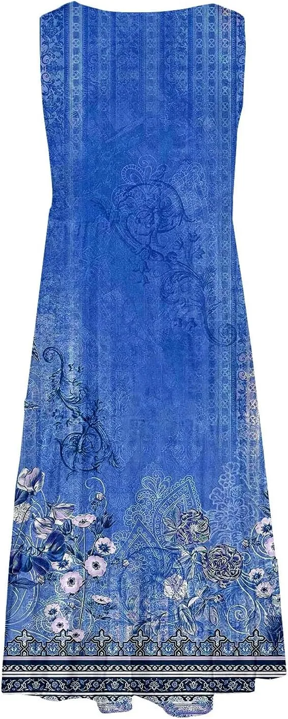 Floral Dress Long Dress with Pockets Short Sleeve Dresses Flowy Beach Swing 2025 Boho Floral Print Beach Cover