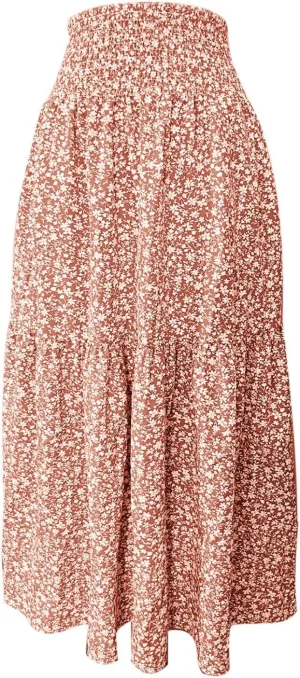 Floral Maxi Skirt for Women Boho A-Line Flowy Swing Long Skirts Elastic High Waisted Comfy Summer Vacation Skirts