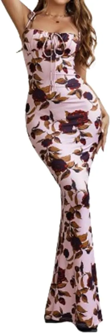 Floral Midi Corset Dress, Women Floral Corset Dress,Women's Summer Floral Bodycon Maxi Dress