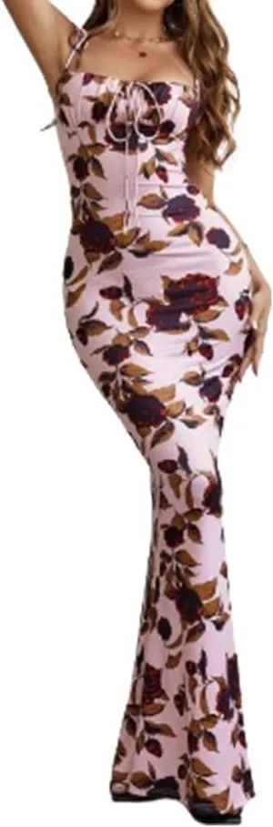 Floral Midi Corset Dress, Women Floral Corset Dress,Women's Summer Floral Bodycon Maxi Dress