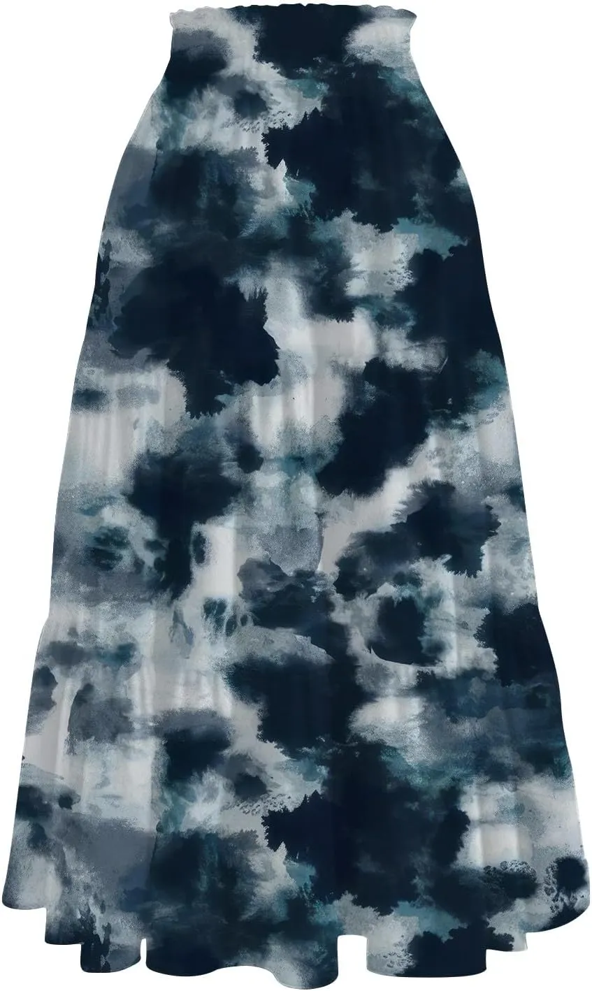 Floral Skirts for Women Summer Loose Casual Trendy Elastic Waist Flowy Beach Boho Maxi Skirt, S-2XL