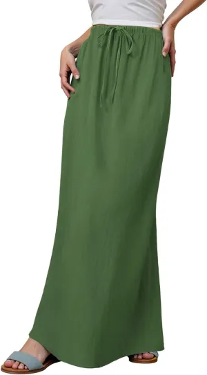 Flowy Skirt Casual Slim Fit Stretchy Drawstring High Elastic Waist Flare Long Skirts for Women Trendy Streetwear