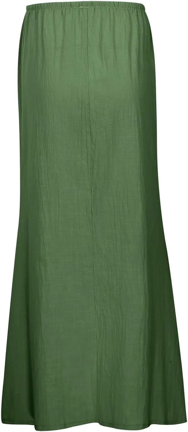Flowy Skirt Casual Slim Fit Stretchy Drawstring High Elastic Waist Flare Long Skirts for Women Trendy Streetwear