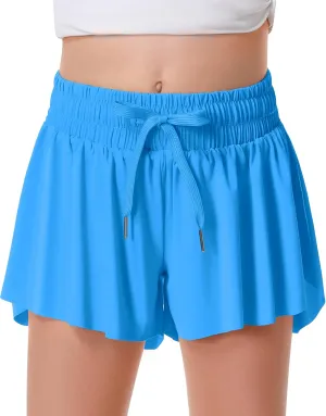 Girls Flowy Shorts Butterfly Shorts for Kids with Pocket 2-in-1 Athletic Shorts Running Shorts for Girls