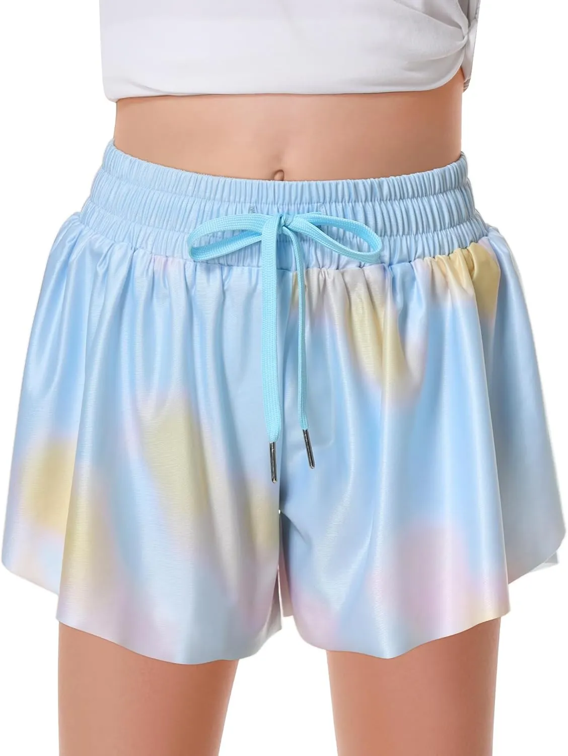 Girls Flowy Shorts Butterfly Shorts for Kids with Pocket 2-in-1 Athletic Shorts Running Shorts for Girls
