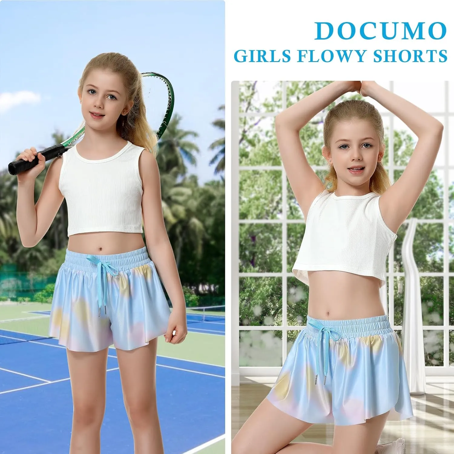 Girls Flowy Shorts Butterfly Shorts for Kids with Pocket 2-in-1 Athletic Shorts Running Shorts for Girls