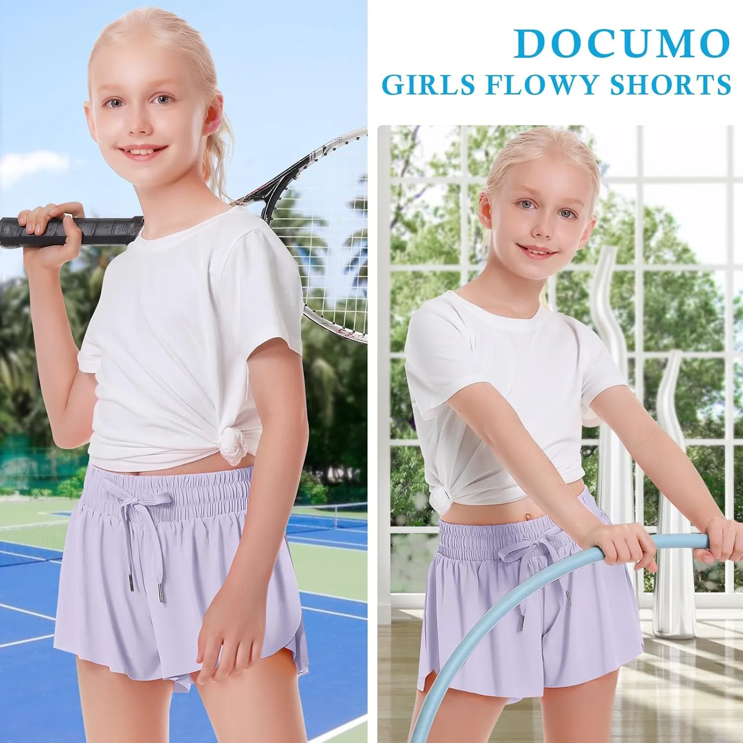 Girls Flowy Shorts Butterfly Shorts for Kids with Pocket 2-in-1 Athletic Shorts Running Shorts for Girls