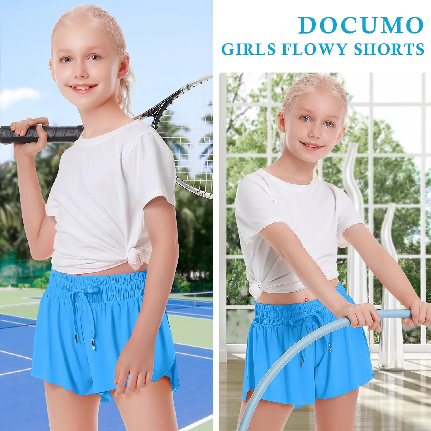 Girls Flowy Shorts Butterfly Shorts for Kids with Pocket 2-in-1 Athletic Shorts Running Shorts for Girls