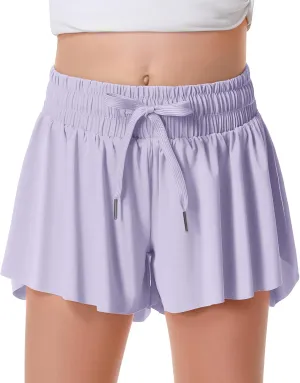 Girls Flowy Shorts Butterfly Shorts for Kids with Pocket 2-in-1 Athletic Shorts Running Shorts for Girls