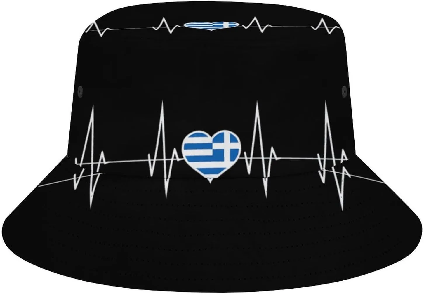 Greece Heartbeat Cute Greek Flag Bucket Hat Lightweight Fishing Hat Wide Brim Sun Protection Cap for Men Women