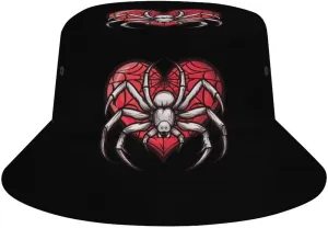 Halloween Spider Heart Web Bucket Hat Lightweight Fishing Hat Wide Brim Sun Protection Cap for Men Women