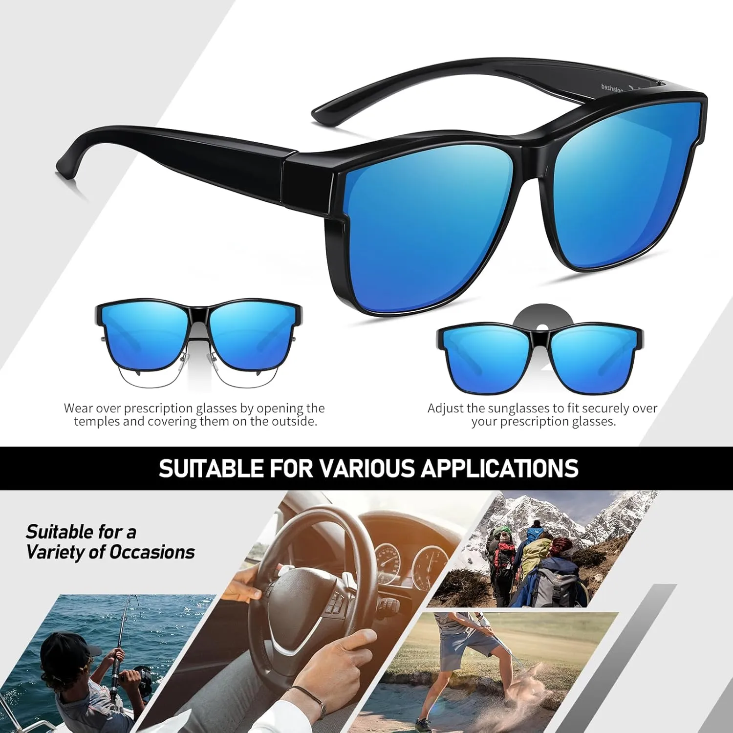 HAOLOTA Over Glasses Sunglasses for Women Men Polarized Square Fit Over Shades for Driving UV400 Protection