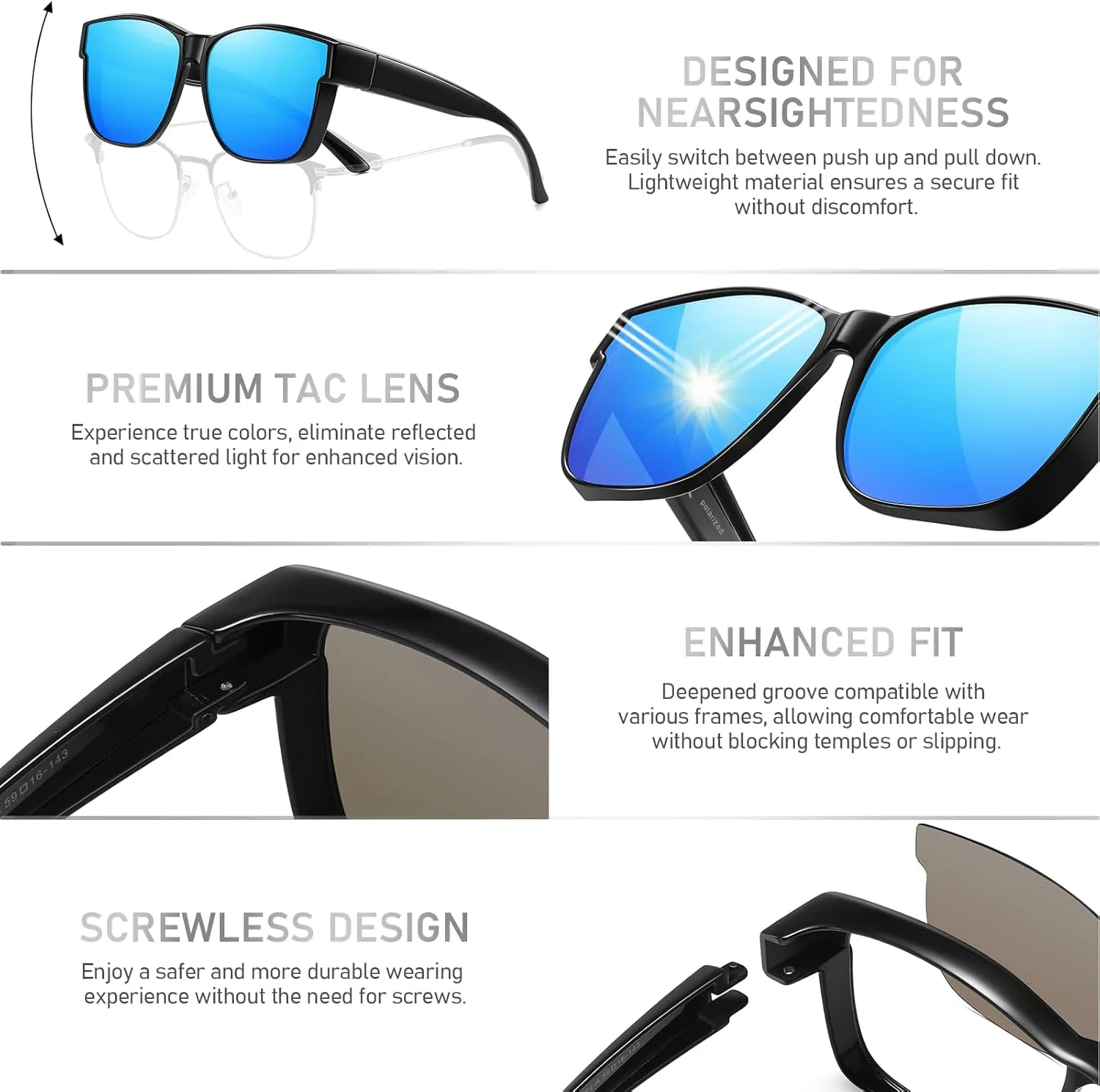 HAOLOTA Over Glasses Sunglasses for Women Men Polarized Square Fit Over Shades for Driving UV400 Protection