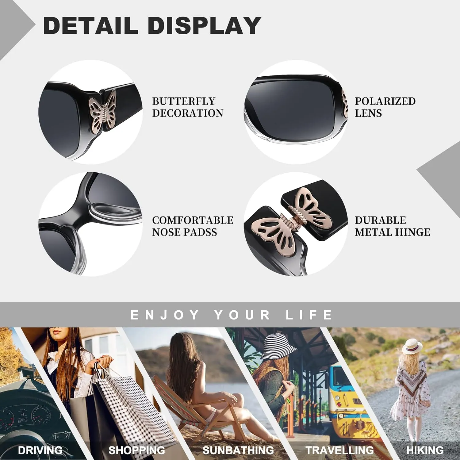 HAOLOTA Women's Polarized Sunglasses - Fashionable Wraparound Butterfly Design with UV400 Protection