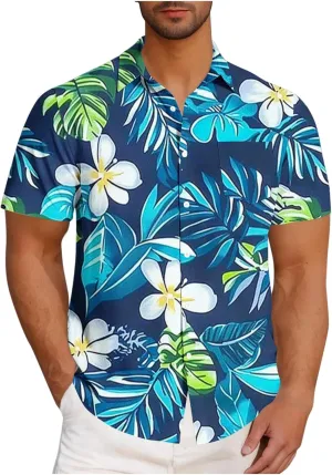 Hawaiian Shirts for Men Summer Beach Casual Short Sleeve Button Down Shirts Novelty Print Tropical Floral Tops