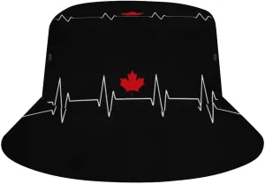 Heartbeat Maple Leaf Canada Flag Bucket Hat Lightweight Fishing Hat Wide Brim Sun Protection Cap for Men Women