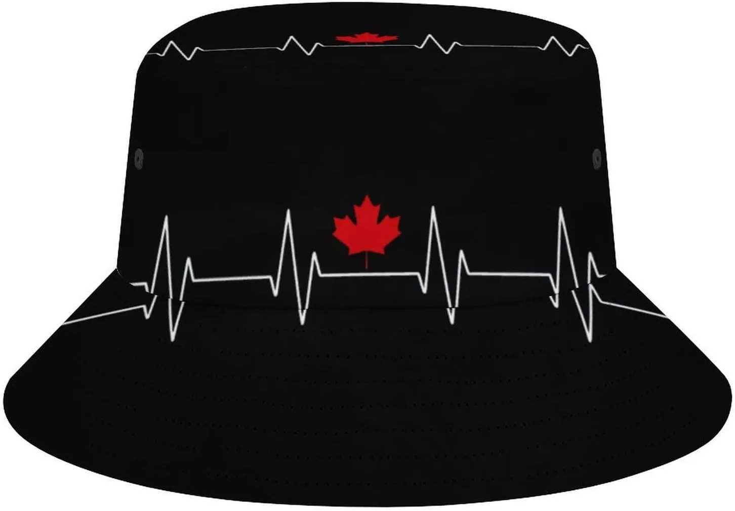 Heartbeat Maple Leaf Canada Flag Bucket Hat Lightweight Fishing Hat Wide Brim Sun Protection Cap for Men Women