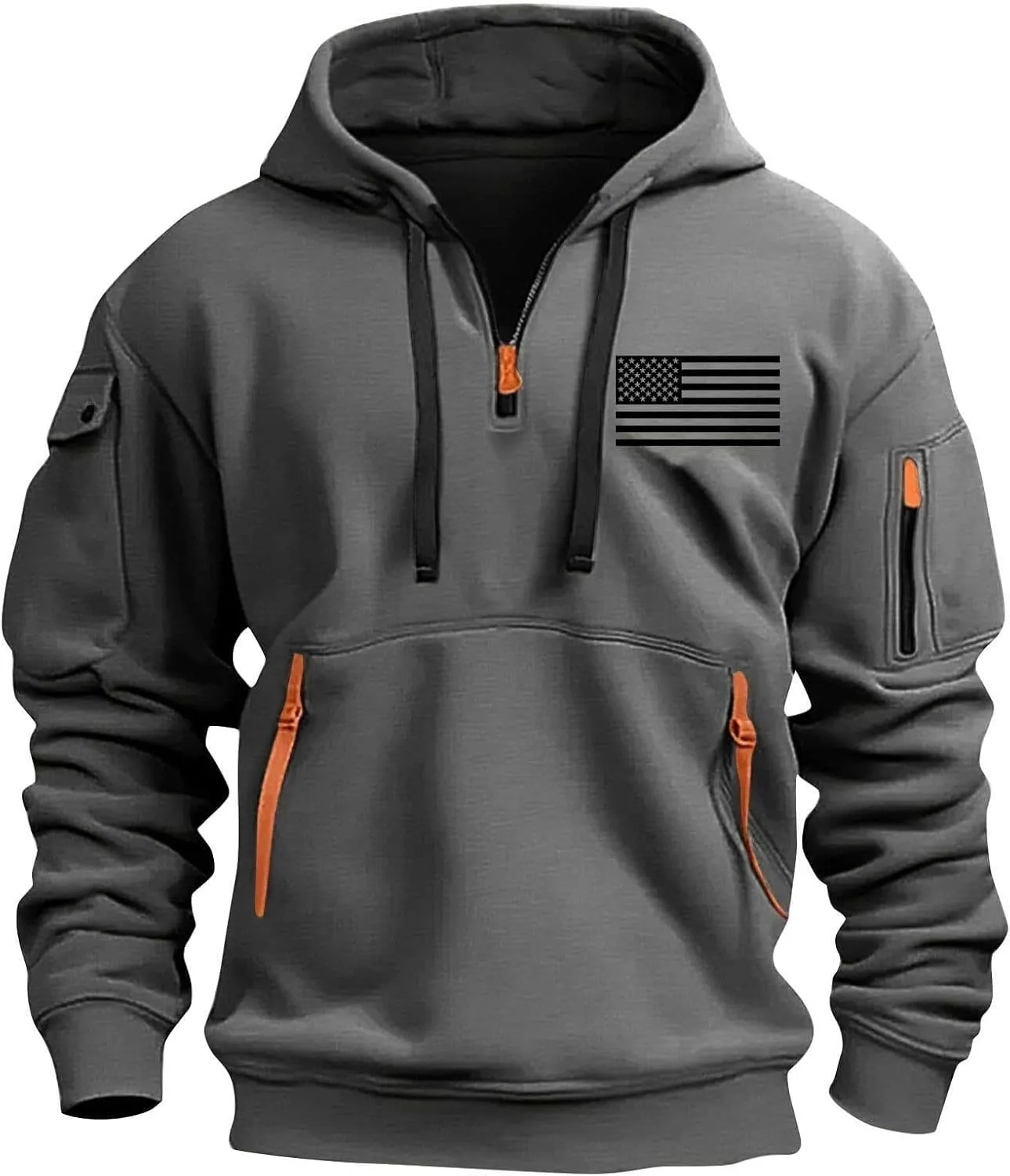 Hoodies for Men Quarter Zip Tactical Sweatshirt Graphic Print Pullover Shirts Fashion Leisure Coat Tops with Pockets
