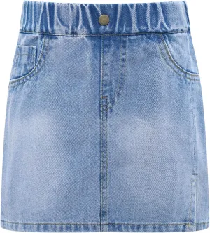Hularka Kids Girls A Line Denim Skirts Side Split Button Front Denim Skorts Summer Casual Jeans Skirts with Pockets