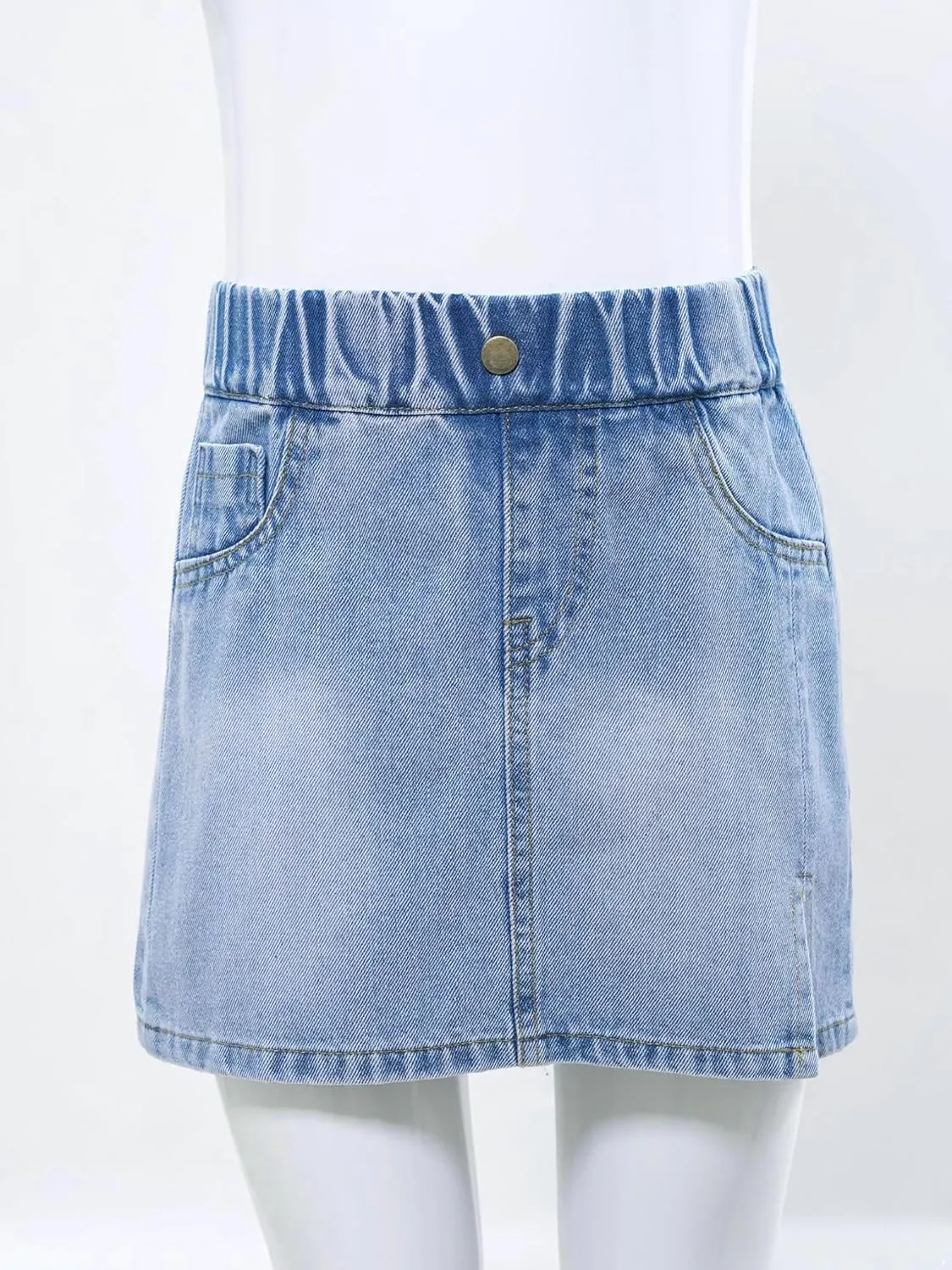 Hularka Kids Girls A Line Denim Skirts Side Split Button Front Denim Skorts Summer Casual Jeans Skirts with Pockets