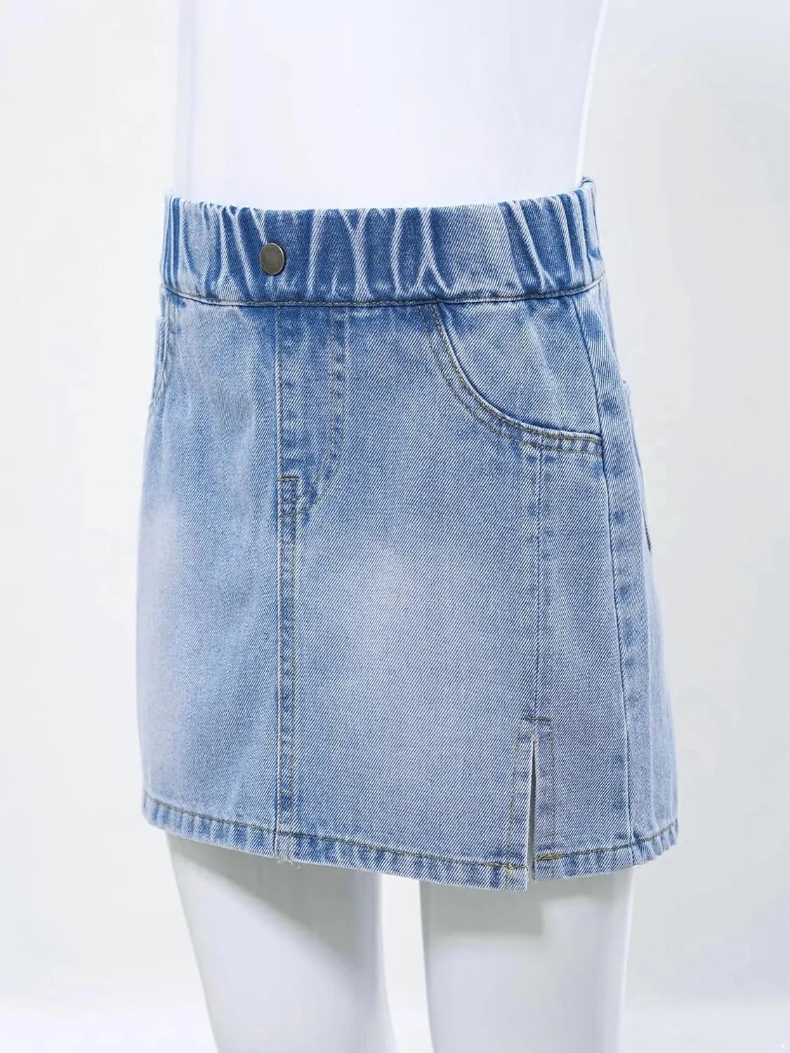 Hularka Kids Girls A Line Denim Skirts Side Split Button Front Denim Skorts Summer Casual Jeans Skirts with Pockets
