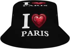I Love Paris Bucket Hat Lightweight Fishing Hat Wide Brim Sun Protection Cap for Men Women