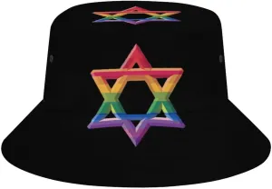 Israel LGBTQ Rainbow Flag Gay Bucket Hat Lightweight Fishing Hat Wide Brim Sun Protection Cap for Men Women