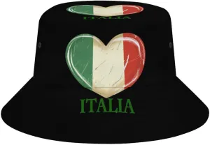 Italia Flag Italy Italian Heart Vintage Bucket Hat Lightweight Fishing Hat Wide Brim Sun Protection Cap for Men Women
