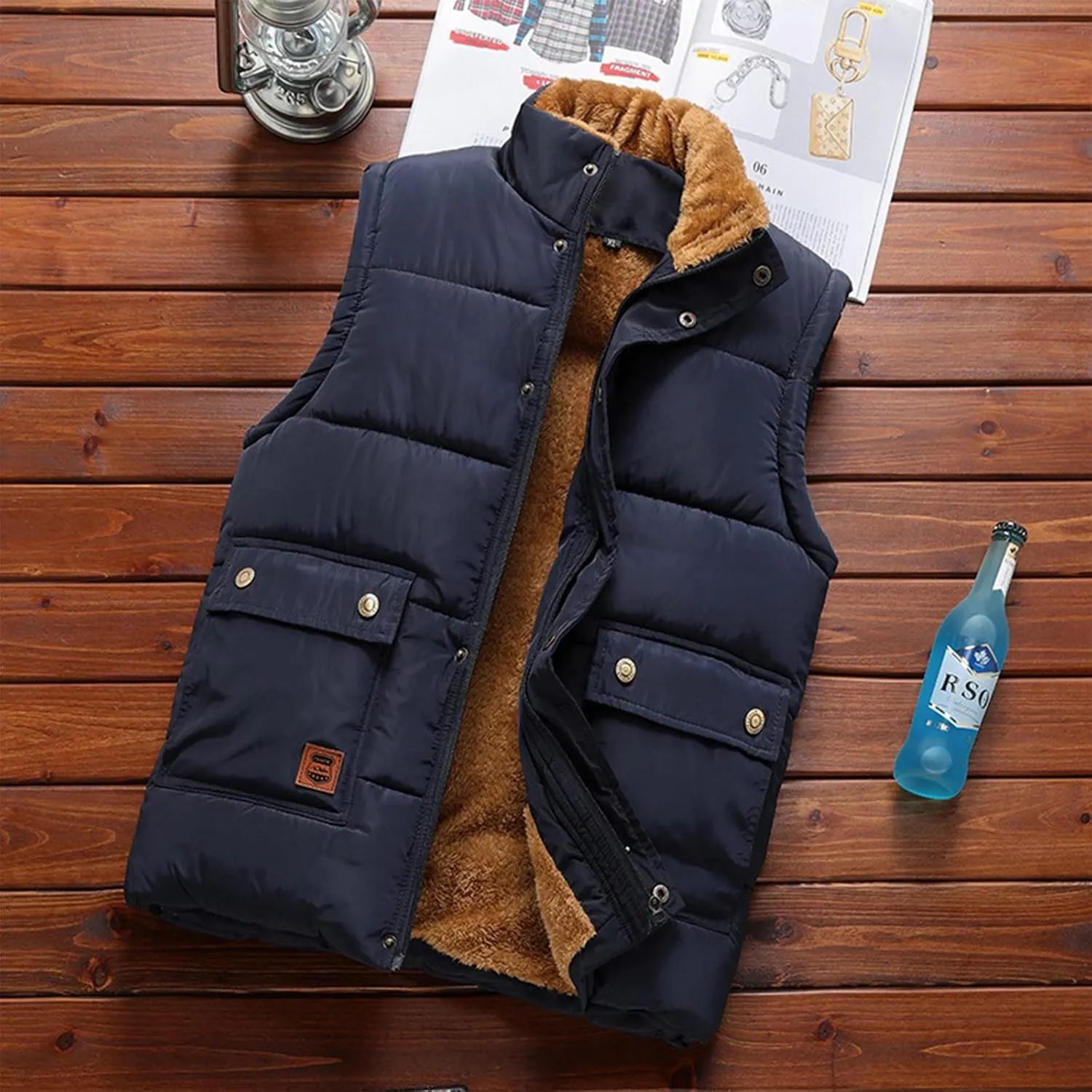 Jackets for Men Casual Winter Warm Zipper Vest Jacket Coat Outwear Tops Jackets