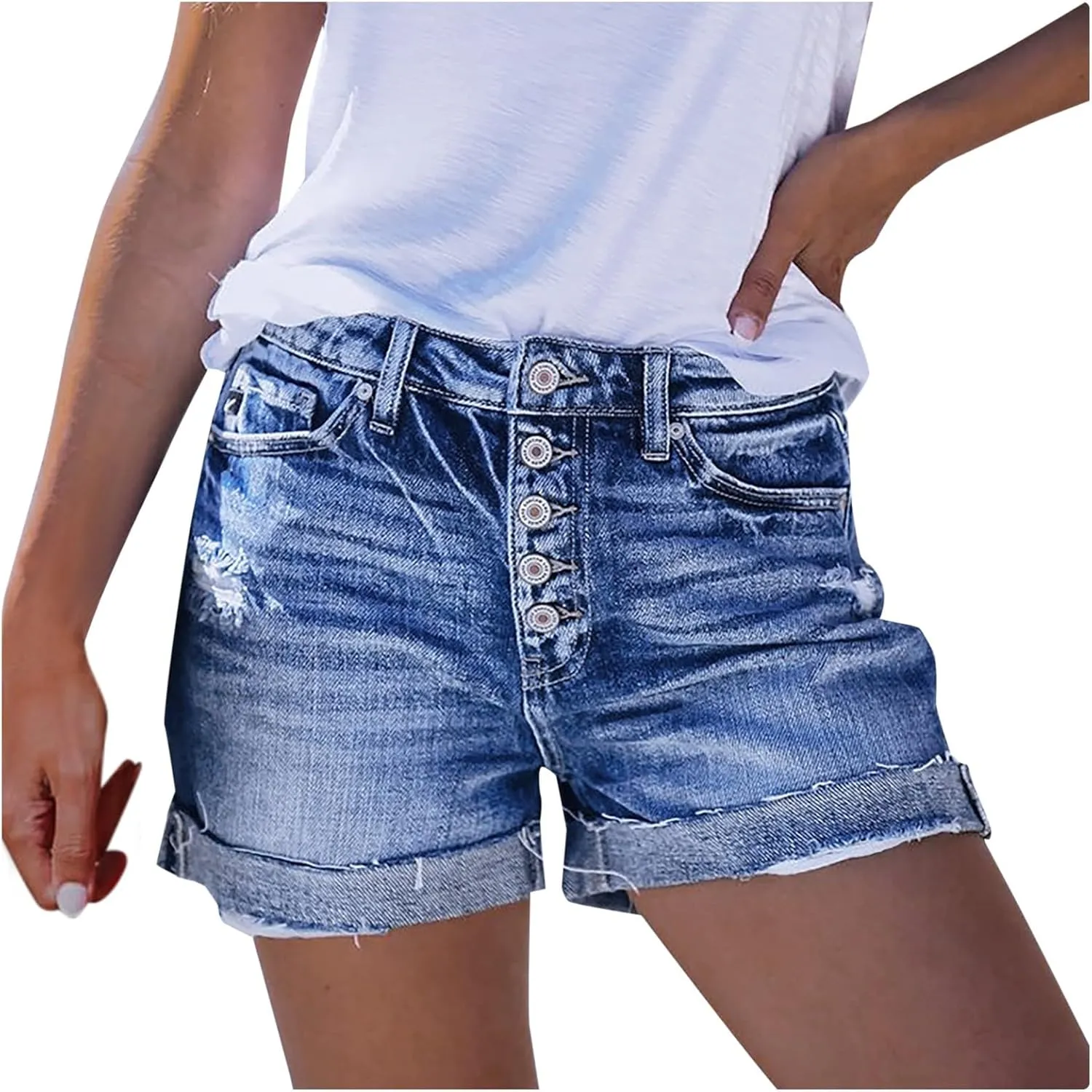 Jean Shorts for Women Sexy Ripped Mid Rise Summer Hot Raw Hem Denim Shorts with Pockets Fashion Street Casual Shorts