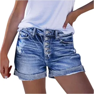 Jean Shorts for Women Sexy Ripped Mid Rise Summer Hot Raw Hem Denim Shorts with Pockets Fashion Street Casual Shorts