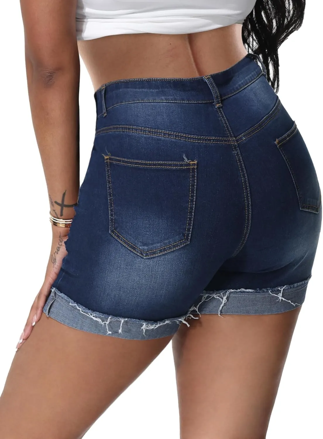 Jean Shorts Womens High Waisted Stretchy Slim Fit Distressed Denim Shorts
