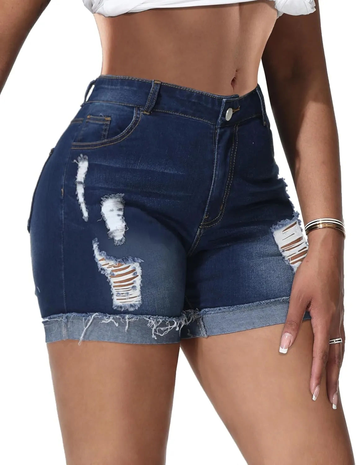 Jean Shorts Womens High Waisted Stretchy Slim Fit Distressed Denim Shorts