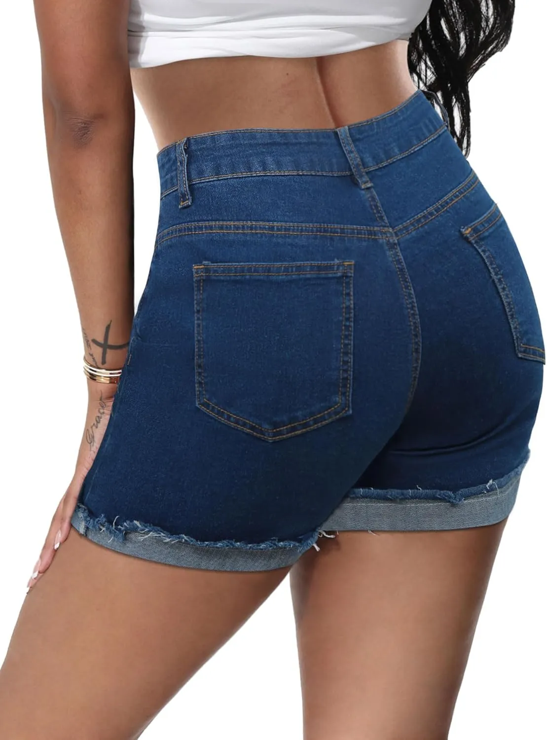 Jean Shorts Womens High Waisted Stretchy Slim Fit Distressed Denim Shorts