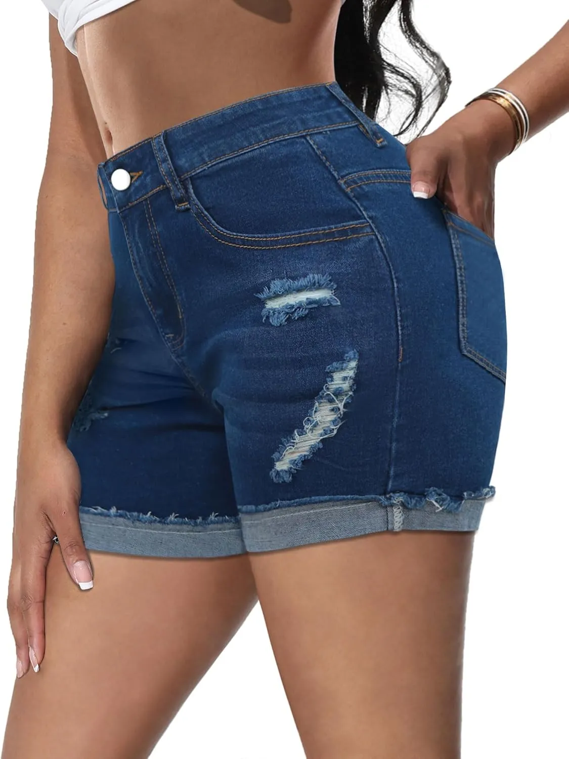 Jean Shorts Womens High Waisted Stretchy Slim Fit Distressed Denim Shorts