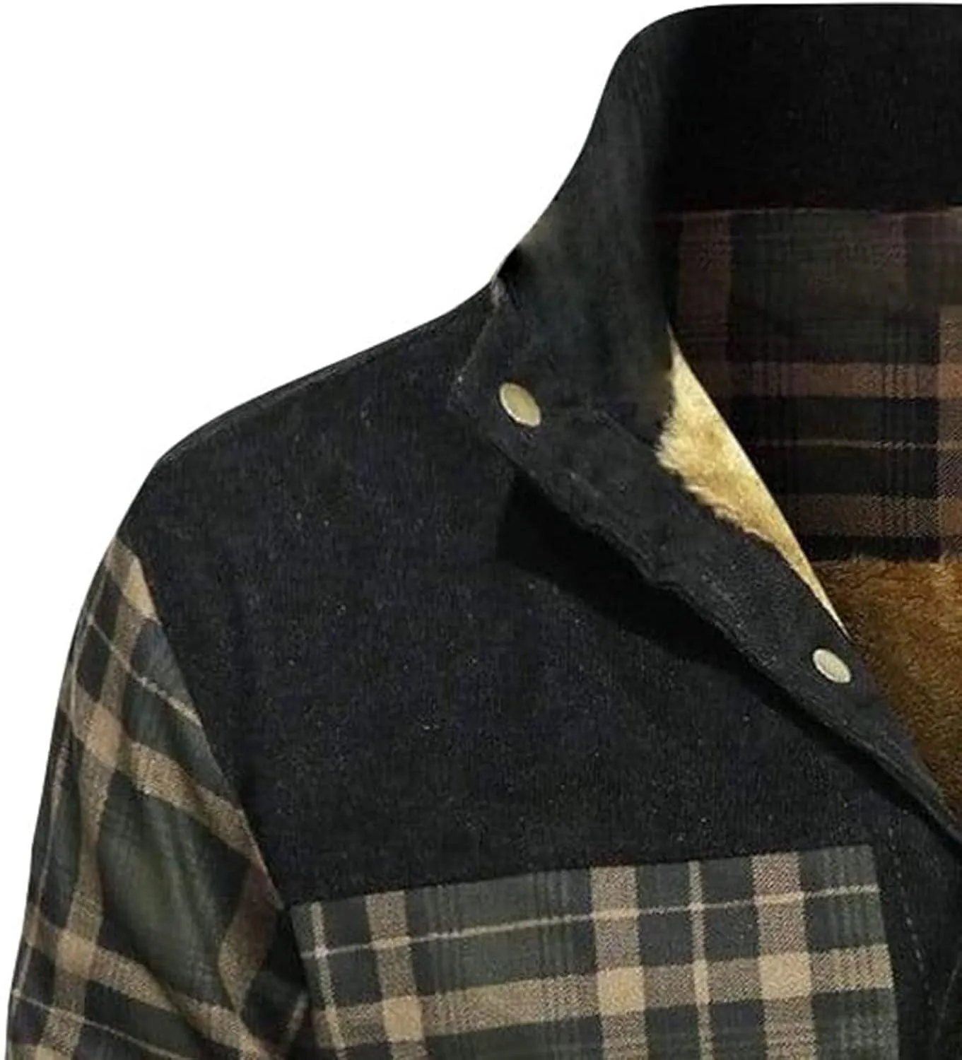 JEsilunmaMY Men's Fleece Lined Plaid Corduroy Jacket Button Stand Collar Flannel Sherpa Coat Warm Winter Thick Shacket Shirt